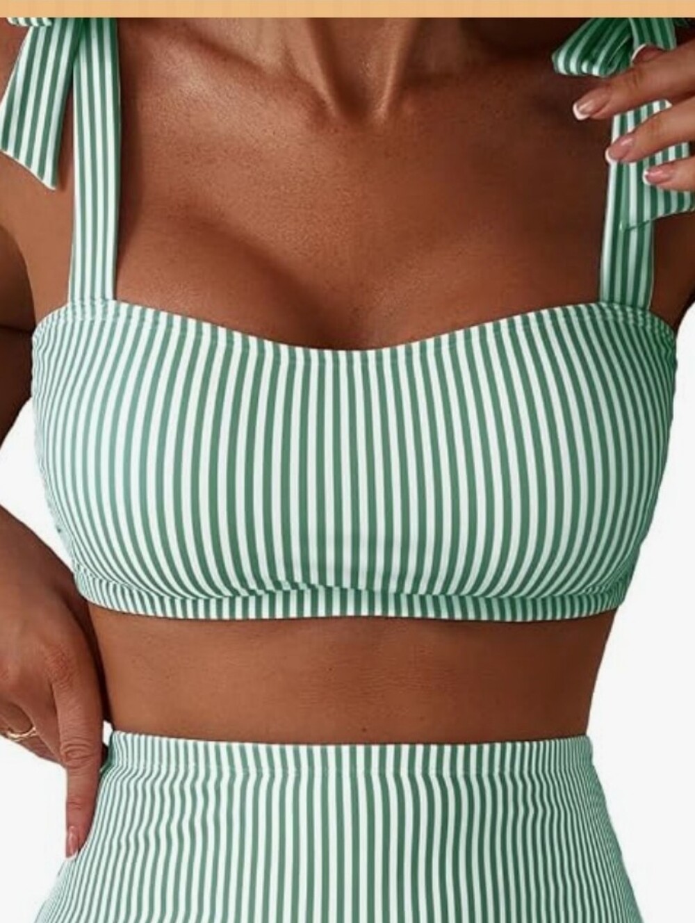 Striped Green Bandeau Tank Swim Top XL ✨️5/$30